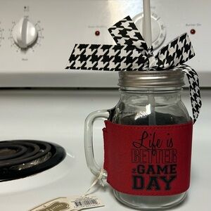"Life is Better On Game Day"-One Quart Drinking Glass & Top & Durable Straw NWT!